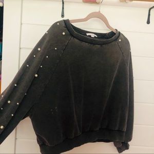 American eagle grey crew neck with pearl accents